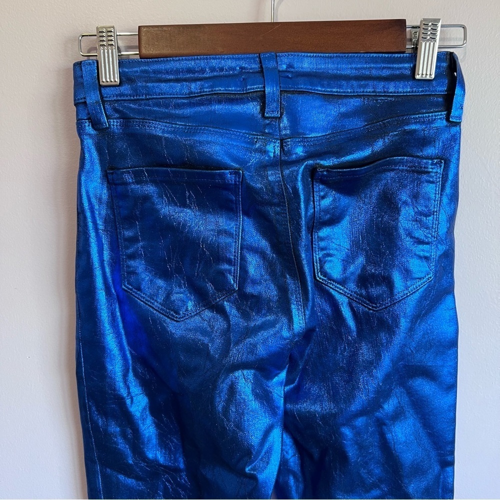 L'AGENCE MARGOT SKINNY HIGH RISE NAVY ROYAL BLUE FOIL METALLIC PANTS HOLIDAY  26 - Picture 10 of 12